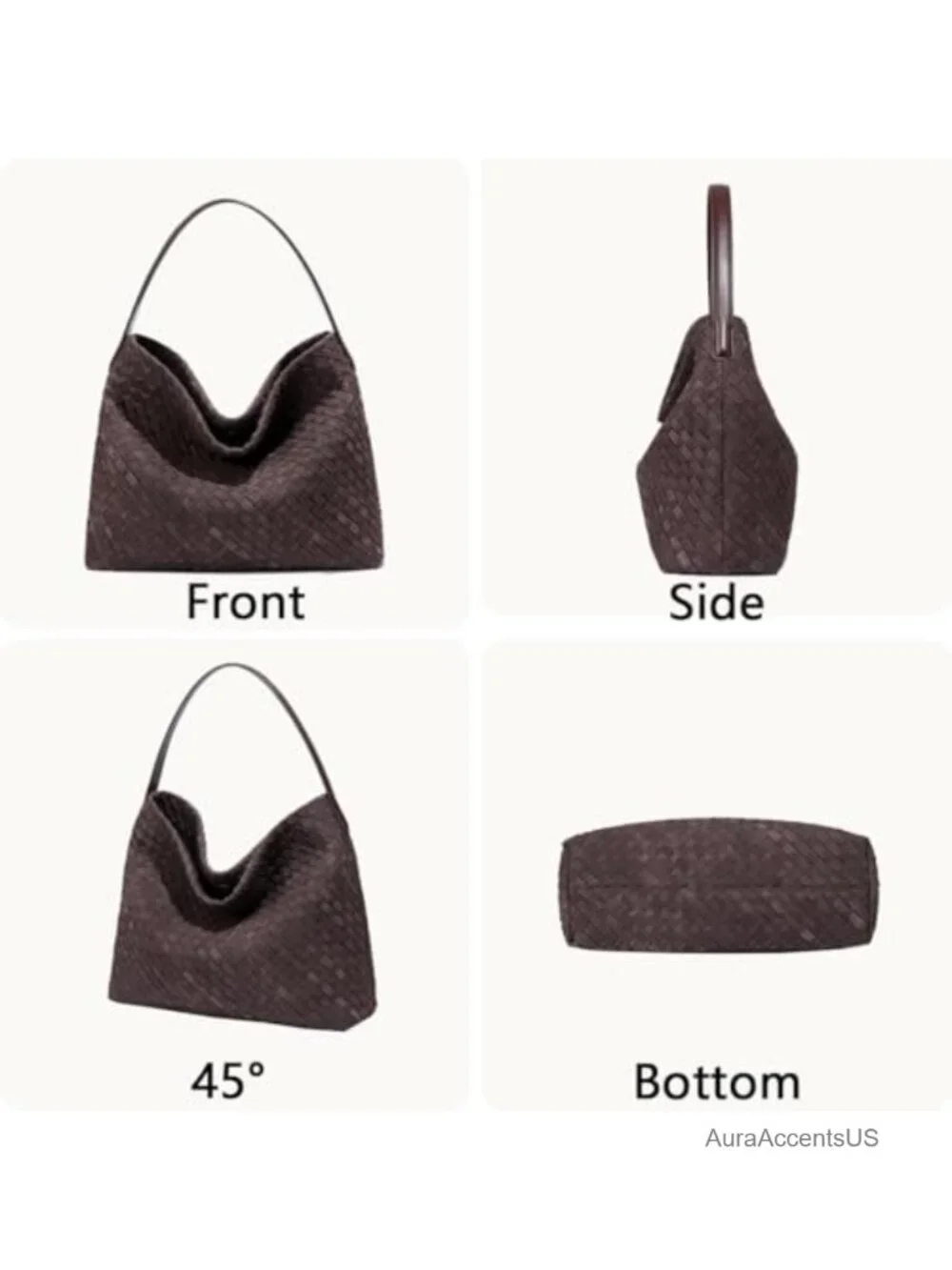 Faux Suede Braided Tote Bag Slouchy Shoulder Crossbody Purse